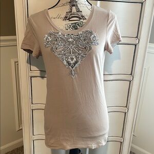 J. Crew Taupe Short Sleeve Tee with Silver Embellishment